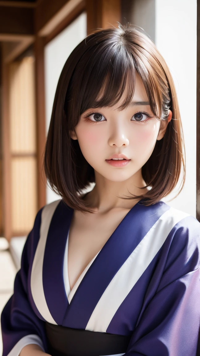 (1 nogizaka girl,raw photo,photo realistic:1.5),(best quality, high quality,HDR, highest quality,ultra high resolution,high resolution,high res,ultra high difinition,huge file size,8K,2K wallpaper,8K wallpaper,high quality texture,amazing,an extremely delicate:1.4),one girl, Japanese famous idol,beautiful face,small face,absurd,ridiculous,incredibly ridiculous,portrait,breasts close up,blurry background,(kimono,cleavage,no makeup:1.2),medium skin,beautiful skin,detailed skin,small head,black hair,silky hair,(Japanese eyes,almond eyes:1.5),detailed eyes,black eyes,Japanese idol eyes,Japanese nose,5-fingers,(eyebrow:-0.5),(Light Particles, Lens Flare, Luminous Particles: 0.7),looking at viewer,bright lighting,professional lighting,girl