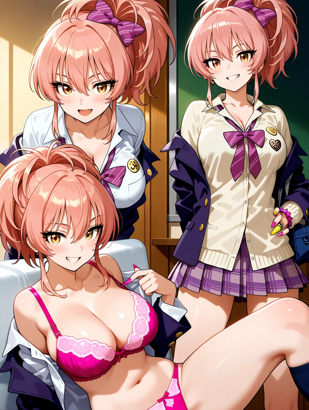 masterpiece, Highest quality, High resolution, Big Breasts、JK,There were a lot of girls in a very small room. ,6 Girls、Pink pleated skirt、Heart symbol and sound effect、The viewer is looked down upon by a tall woman.、Low Perspective、Sex、A chest full of sperm、Insert the tip of the penis into the vagina、Penis between 、Straddling the viewer、Bukkake、Pant voice、Huge 、white and bright skin、Bright beautiful skin、Blunt bangs、The girl trembles with joy、30-year-old woman、They are all very tall、Surrounded by tall girls、Thighs、Being despised by many girls、A composition that expresses many things breastean smirk、Bully、A composition that expresses many things 、Harem、Many girls are lined up、Open your mouth small and smile、Double teeth、Pointed teeth are visible
