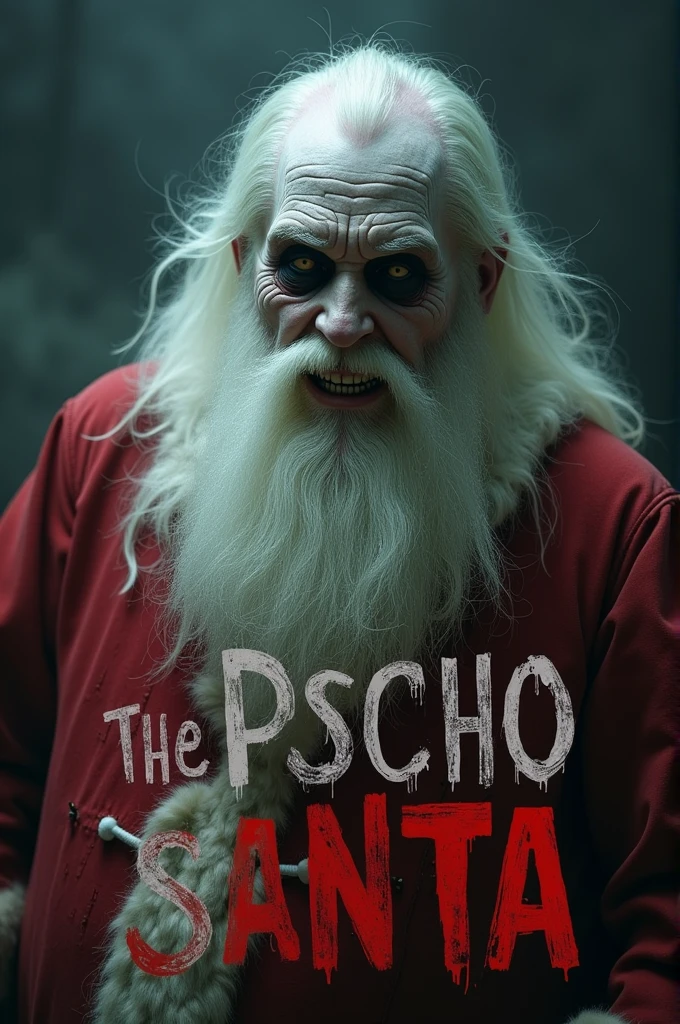 vintage sci-fi comic book cover of a very old santa claus as a scary demon in a feast of horror and laughing hard, (title says "SANTA THE PSYCHO":1.45) dramatic scene, mad man, crazy, mad eyes, screaming, blood everywhere, psycho, cinematic, front camera view, symmetric front view, ugly, charismatic, chains and webs, broken bad teeth <lora:Wiz-VintageComicBookCover_v01:1>, christmas theme, (masterpiece:1.2), (intricate details:1.0), illustration, flat colors, best quality, high quality, vibrant colors, ultra high res, professional artwork, 4k, 8k uhd, extremely intricate, extremely detailed, amazing, fine detail, rich colors, unrealengine, trending on artstation,absurdres, highres