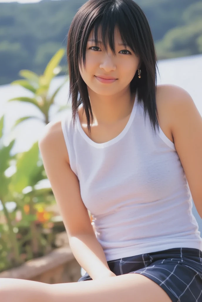 very high quality foto, ((fotorealistic:1.5)), masterpiece, high resolution, natural clear light, 16kOnly one smiling woman poses wearing cute t-shirt with only her shoulders exposed, stylish earrings, View above collarbone、The background is a beautiful natural outdoor scene, masterpiece, very high quality foto, ((fotorealistic:1.5)), masterpiece, high resolution 16k, cinematic, intricate details
