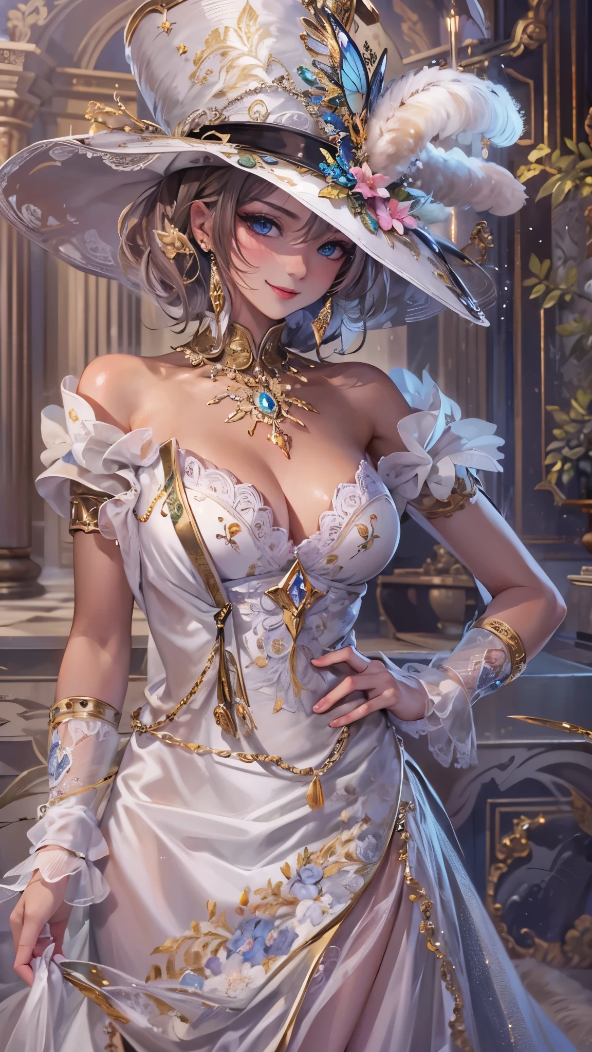 ((highest quality)),(ultra high resolution),(Super detailed),(detailed description),((best CG)),(best work of art),super precision art,great drawing art,(Art with precise details:1.5), (1 woman:1.5),colorful dress:1.6,beautiful and well-shaped face:1.5,detailed jewelry:1.4,A jewel that emits a mysterious light:1.6,