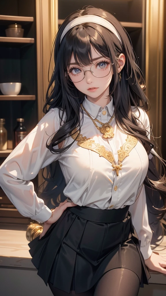 spread legs,female orgasm,black pantyhose,(middle-aged woman:1.8),(random pose),(Thin type:1.8),(big breasts:1.5),(random hairstyle),(Highest image quality,(8K), Ultra-realistic, Best Quality, High quality, High Definition, high quality texture, high detailing, Beautiful detailed, fine detailed, extremely details CG, Detailed texture, realistic representation of face, masterpiece, presence),(wearing glasses:1.2)