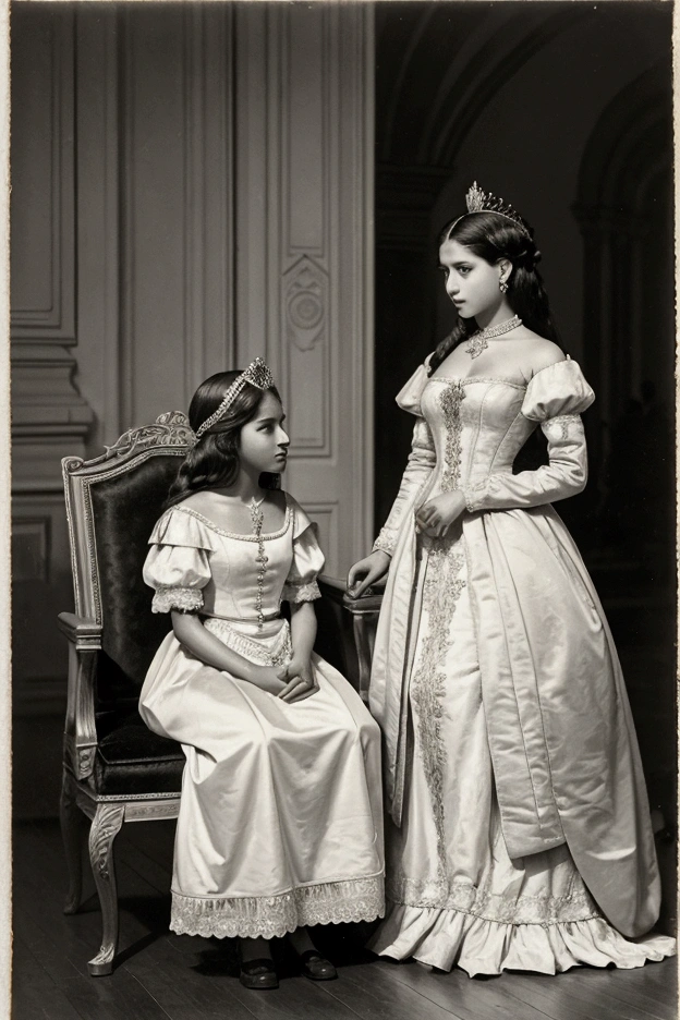 France old money girl wearing lady dress analog realistic medium up with her king