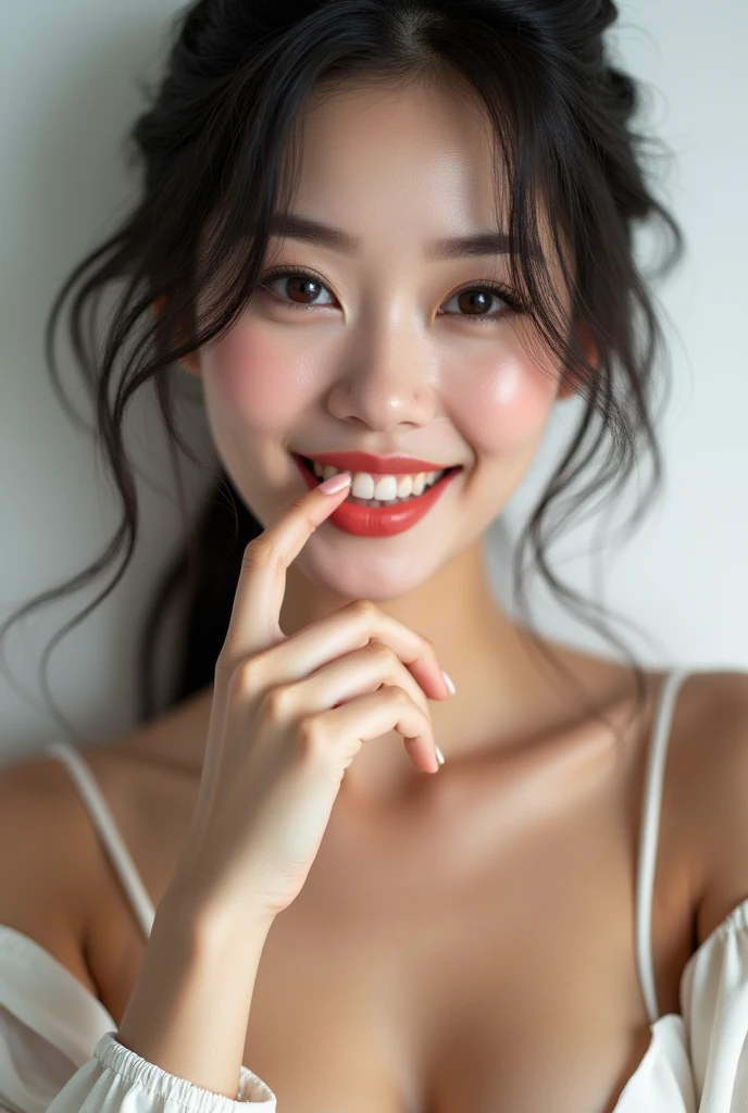 One girl, one girl, one person, long tongue, tongue out, sticking out tongue, sticking out tongue, open mouth and showing teeth, natural smile, (((salute))), salute, salute, Japanese girl, 20-year-old girl, beautiful, pretty face, cute face, mischievous expression, tank top,