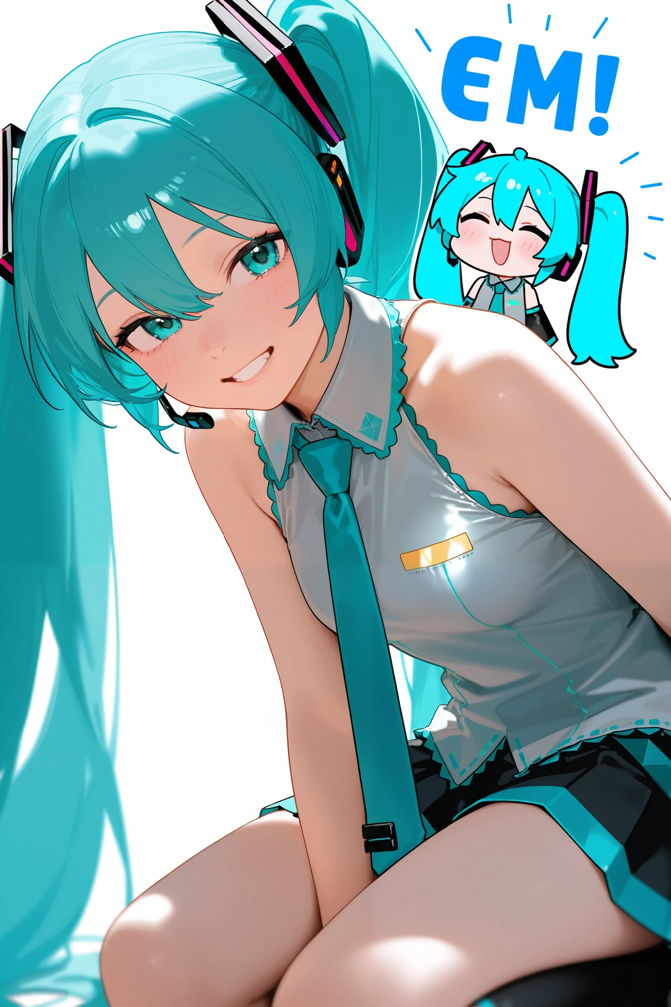  photorealistic、Chibi Miku seems to be having a fun conversation