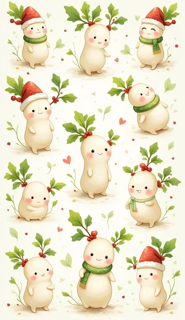 Create a Christmas Wallpaper, cute various white daikon lady pattern