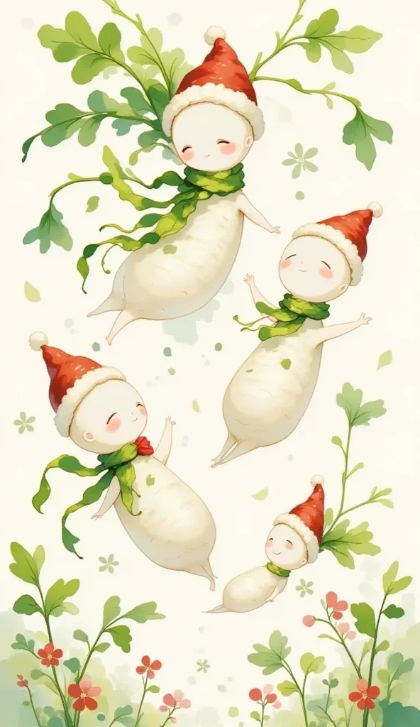 Create a Christmas Wallpaper, cute various white daikon lady pattern