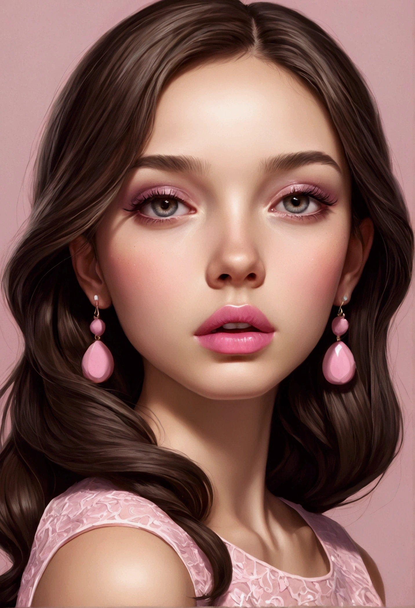 Tiny girl brunette pink lips thin