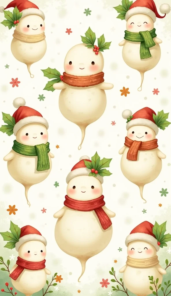 Create a Christmas Wallpaper, cute various white daikon lady pattern