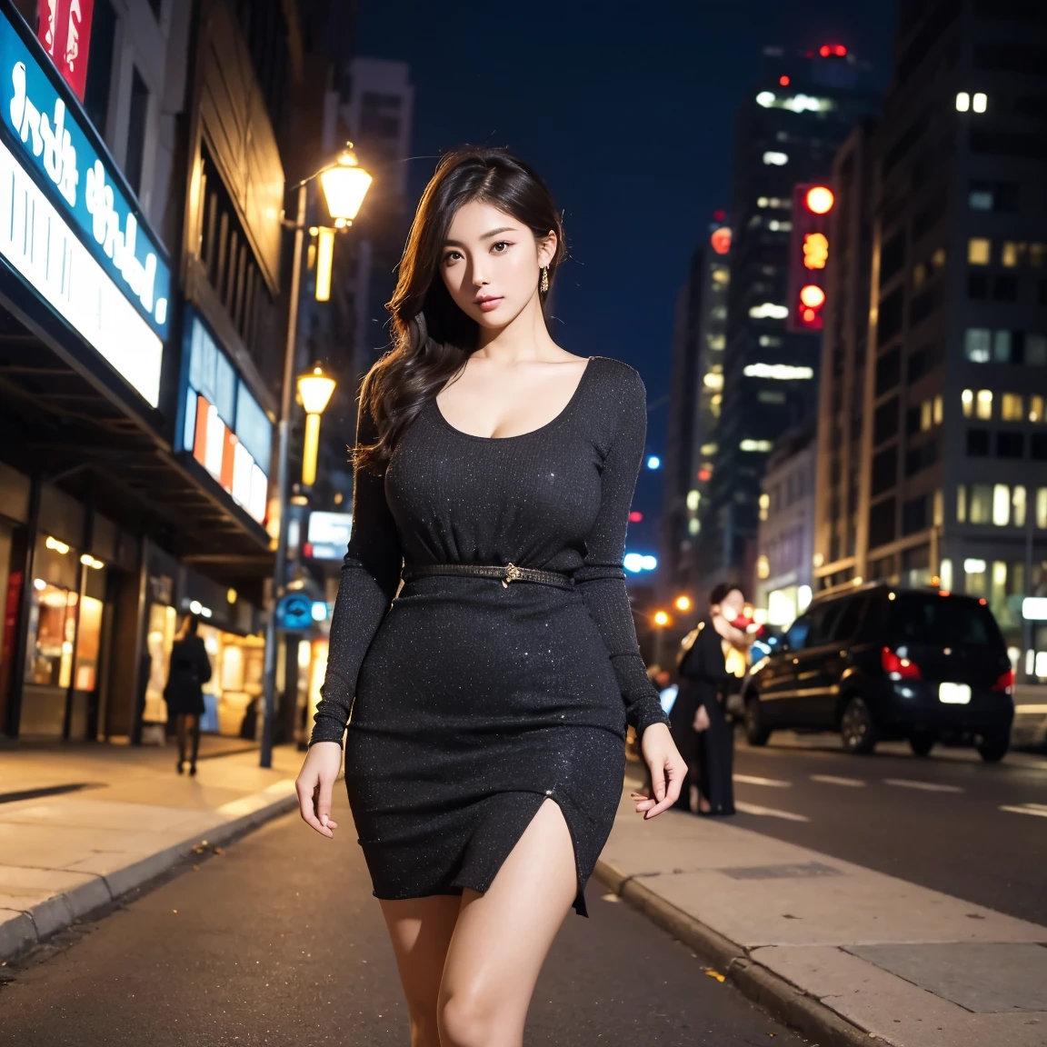 1 Japanese girl, これから要人をassassinationしにいく女の子, warframe, complex pattern, heavy metal, energy line, faceless, shining eyes, elegant, intense, Blood-red and black body-hugging uniform, (Clothes that fit tightly to the body)、Alone, modern, city, street, dark clouds, thunderstorm, heavy rain,, dramatic lighting,, (masterpiece:1.2), highest quality, High resolution,   beautiful, very detailed, perfect lighting, kill、Infiltration、assassination、full body shot:1.14,