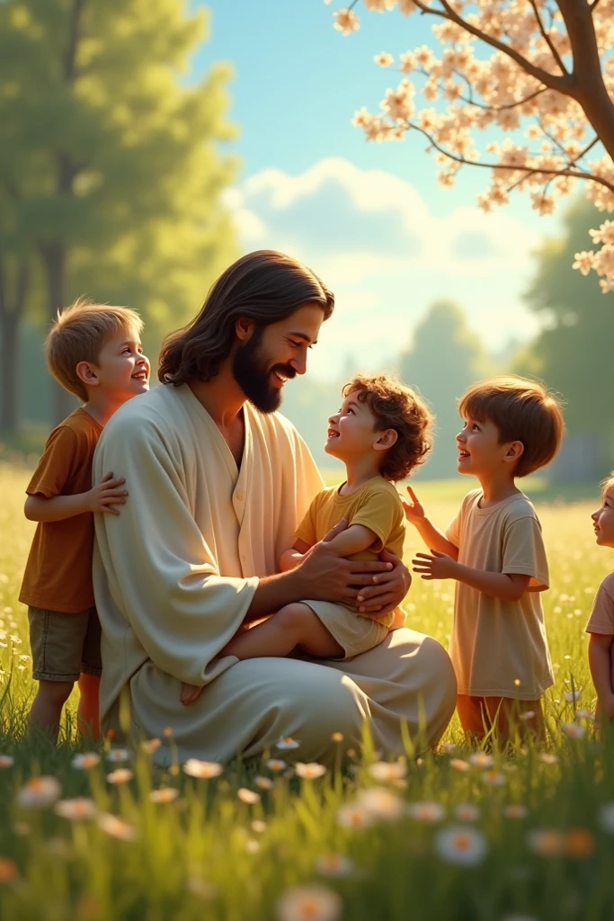 Jesus playing with kids.