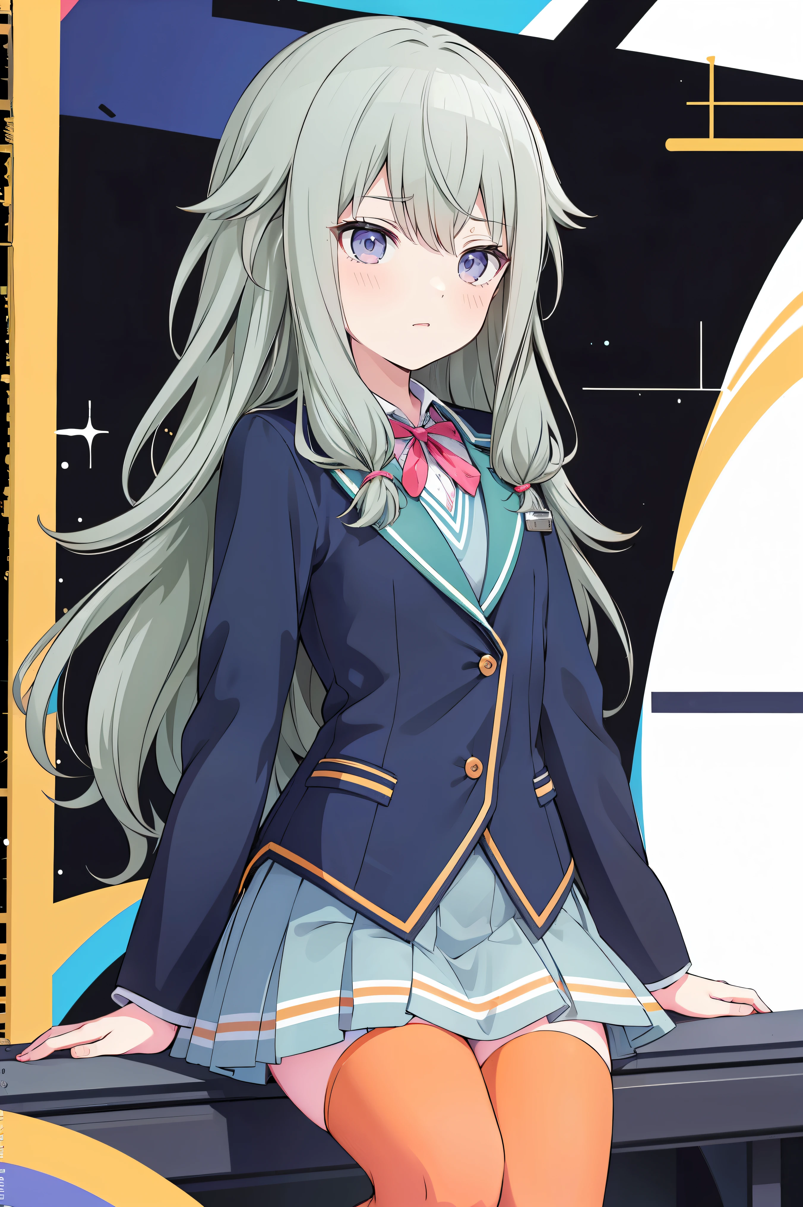 (8k, 最high quality)、Ultra-high resolution、Adorable、最high quality, beautiful,、school uniform、blazer、high quality、Shiny Hair、very fine and beautiful, bright eyes、Medium chest、nose blush、(Anatomically correct), medium chest on a white shirt, whole body, 超 high definition 、( top quality ), ( Masterpiece ), 1080P, high definition , 4K, 8k, Thighs,