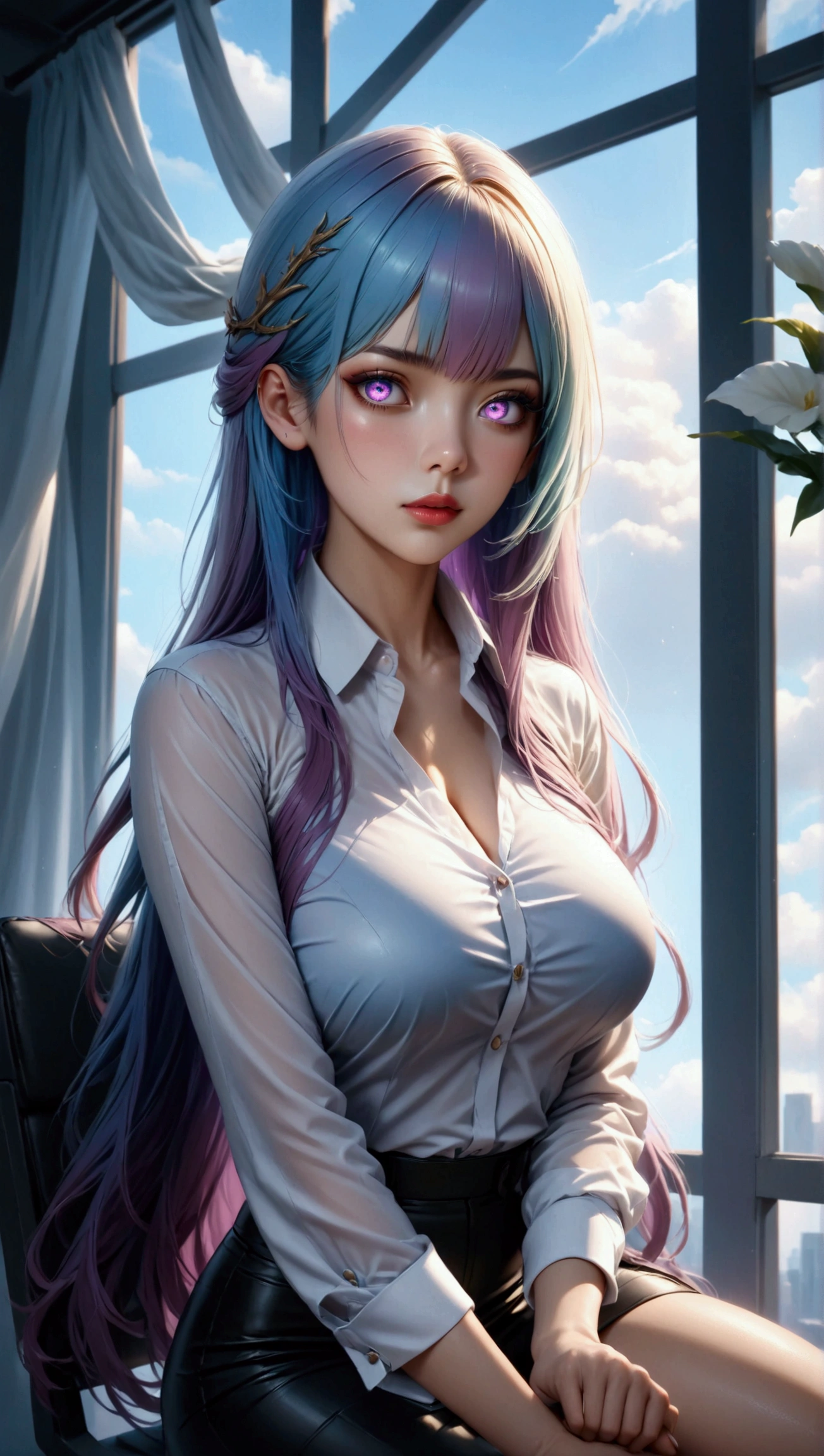 young woman, short shoulder-length pink hair, wide forehead, porcelain skin, pink eyebrows, big emerald green eyes, buttoned nose, full lips, heart-shaped face, slender body, small breasts, red tank top, Sakura Haruno , realistic, realism, details, 3d, well detailed