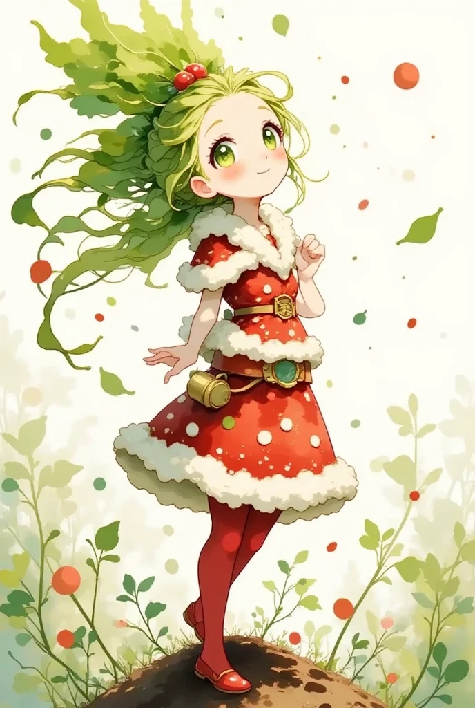 Create a Christmas Avatar, A chibi cute slender smiling daikon lady in Santa Claus costume