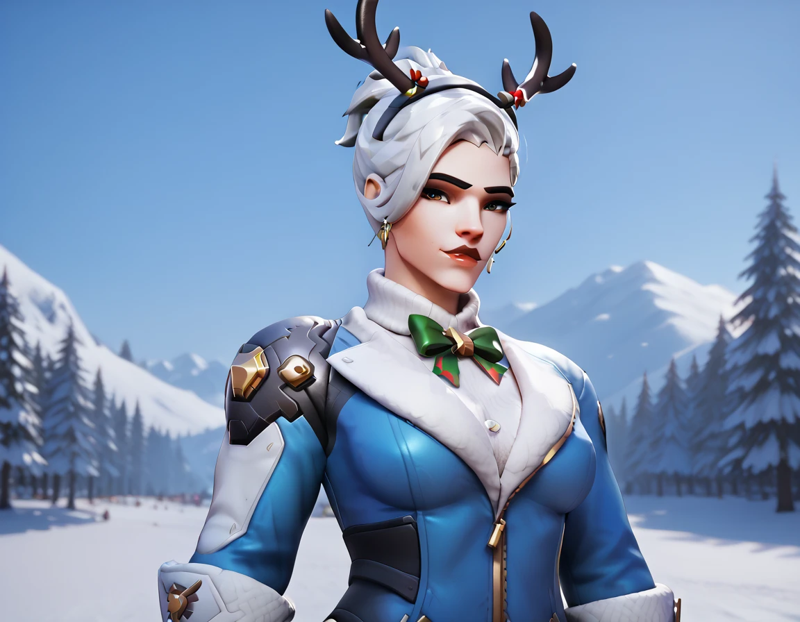   Overwatch Ash from Overwatch  , Caledonia Ash  ,   is a masterpiece of high quality photography, winter background,   Christmas atmosphere  