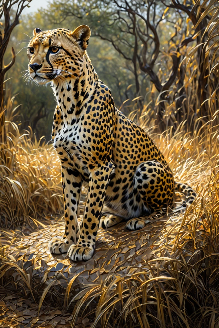 A Cheetah, by greg rutkowski, best quality, masterpiece, very aesthetic, perfect composition, intricate details, ultra-detailed