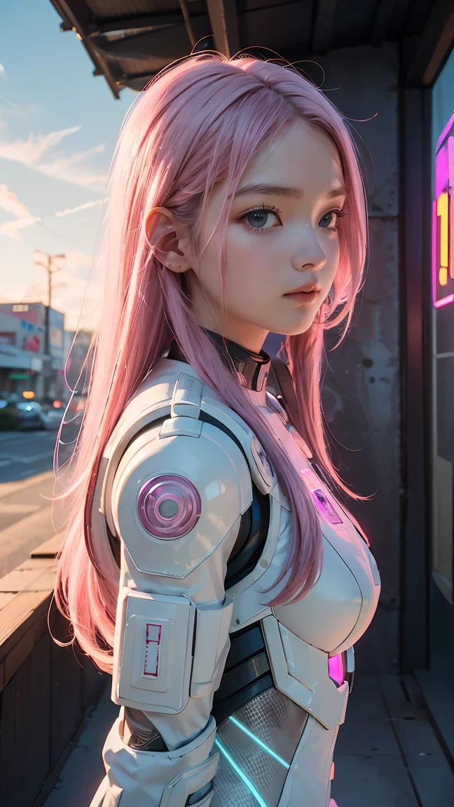 1girl, solo, pink hair, hat, nurse cap, blue eyes, hair bun, panties, long hair, underwear, dress, jacket, white background, hair ornament, double bun, long sleeves, simple background, cleavage cutout, white dress, closed mouth, clothing cutout