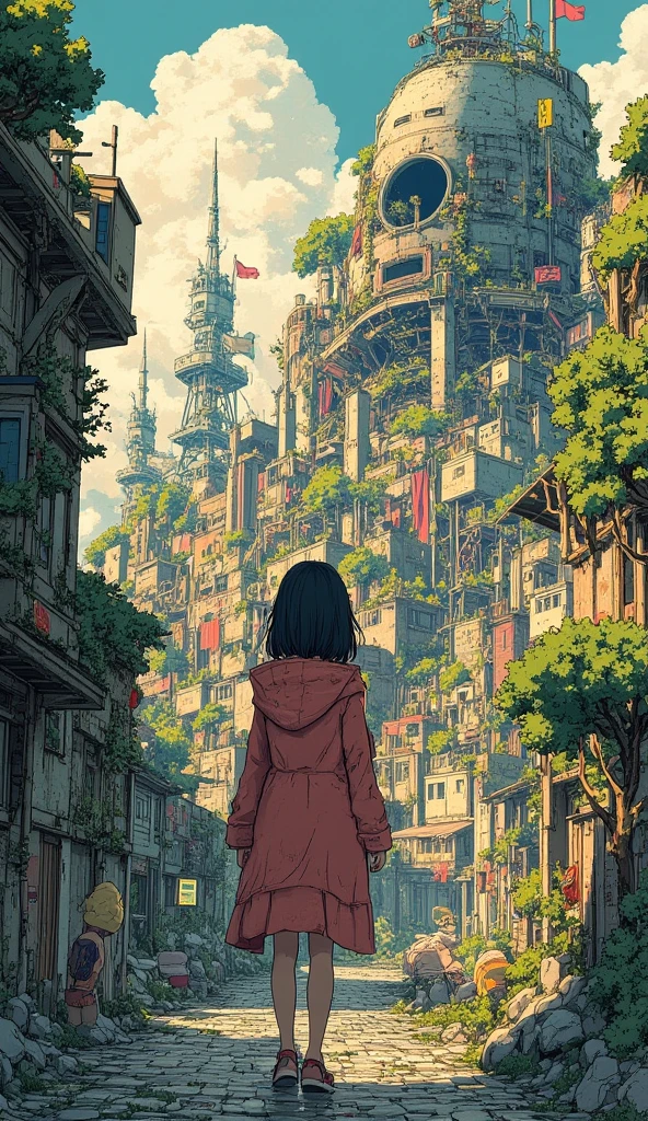 Post-Apocalyptic Wasteland, by Studio Ghibli and Alphonse Mucha, best quality, masterpiece, very aesthetic, perfect composition, intricate details, ultra-detailed