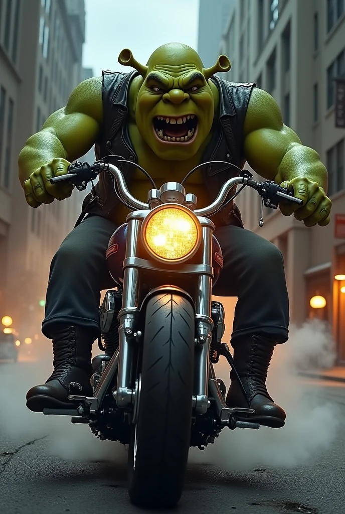 hulk dressed in black on a black chopper motorcycle 