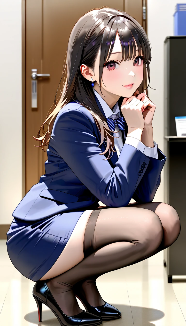   Realistic Pictures、 realistic skin、 Real clothes 、 professional photography、Office Lady Suit、  tight mini skirt  、  stockings 、  squat