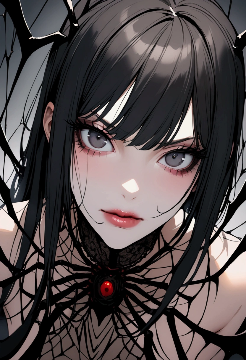 ((Junji Ito art)), Tomie, Tomie Kawakami is unparalleled beauty girl, ((Beautiful gir:1.3)), Sheer dress, (((Expressionless:1.2))), Mole on left eye, (Small pupils:1.3, Big and Snake-like eyes:1.3), (Mouth with upturned corners1.4, Closed Mouth:1.3), Slightly gloomy face, (monochrome), (screentones:1.3), ((Horror Manga)), From the classroom, (((darkness)))