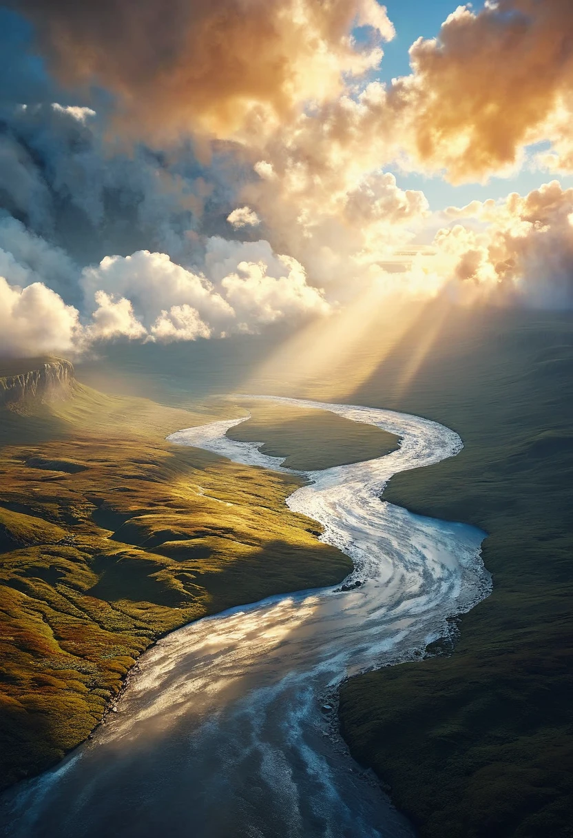 A dramatic and intense depiction of a rapid descent through a vast, dynamic landscape. The perspective is from a high vantage point, looking down as the scene unfolds at high speed—whether it's a person skydiving, an object falling, or something plummeting toward the ground. The environment is detailed and immersive: swirling clouds, rushing winds, and blurring elements create a powerful sense of motion and urgency. The lighting is dynamic, with sunbeams breaking through the clouds or shadows stretching across the land below. The atmosphere conveys adrenaline, speed, and a mix of beauty and tension, with sharp contrasts between calm expanses and chaotic motion.Cinematic Hyper-realistic Dynamic motion blur High detail Atmospheric lighting.Cinematic
Hyper-realistic
Dynamic motion blur
High detail
Atmospheric lighting