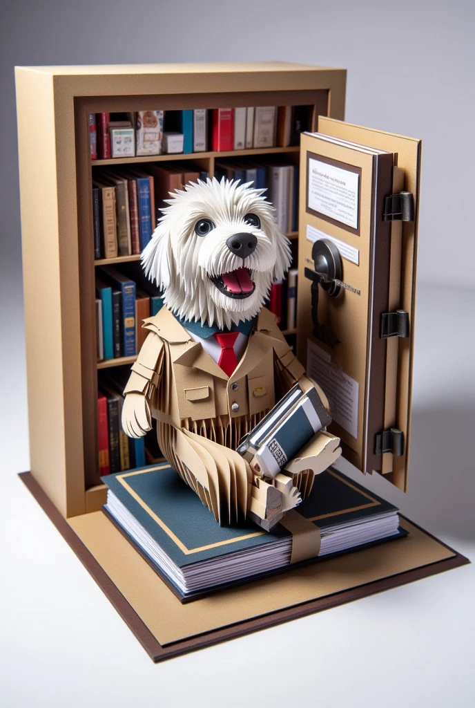 Origami-style depiction of a student being filled with books and information like a bank vault.

