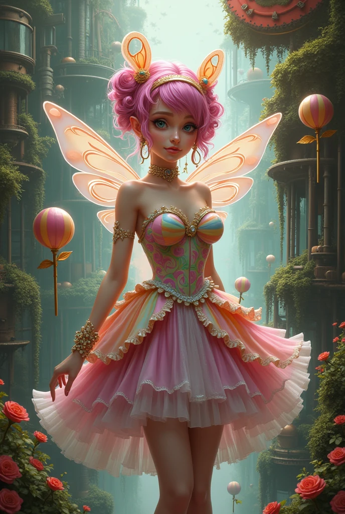 (ultra realistic,32k, masterpiece:1.2),(high detailed skin:1.1),( high quality:1.1),
1girl, pink hair, ponytail hair, bangs, (cupid amor costume:1.2),Tulle Skirt, knee high socks,[<lora:ValentineNatureStyle:1.5>ValentineNatureStyle, flowers, hearts:<lora:lemonlime-style-darquelilly-v1:0.5>lemonlimestyle,lemon,lime, lemons, limes,:20],(looking at viewer, standing from below:1.1),, (huge breast,large breast,:1.1),<lora:add_detail:0.99>,
(iridescence:1.1),    blurry background