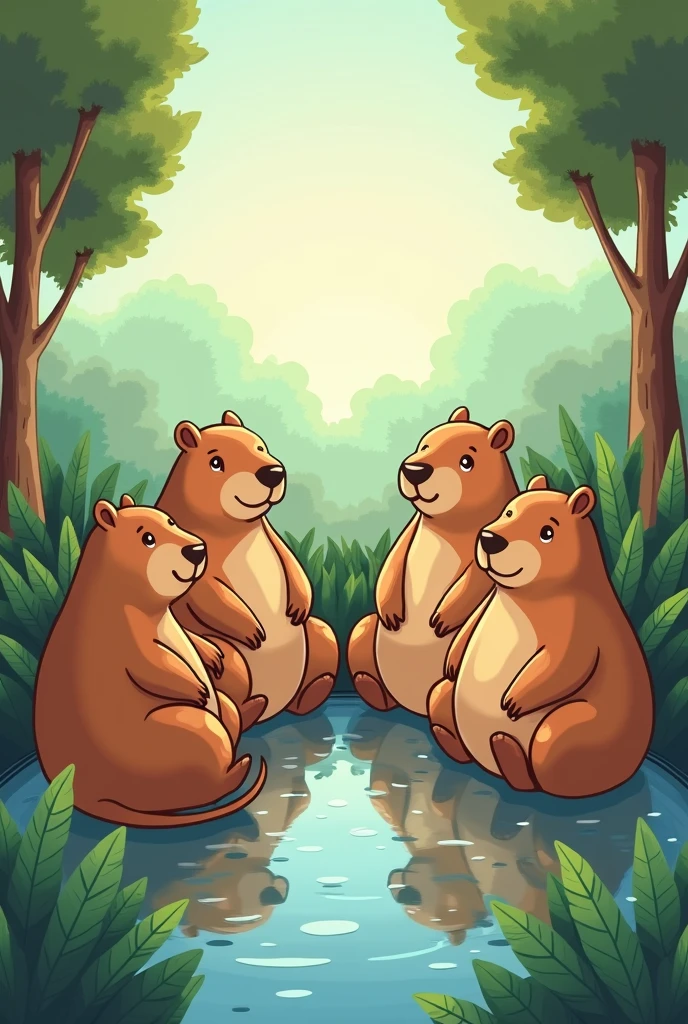 Image: A group of capybaras hanging out together. Top text: When you ...