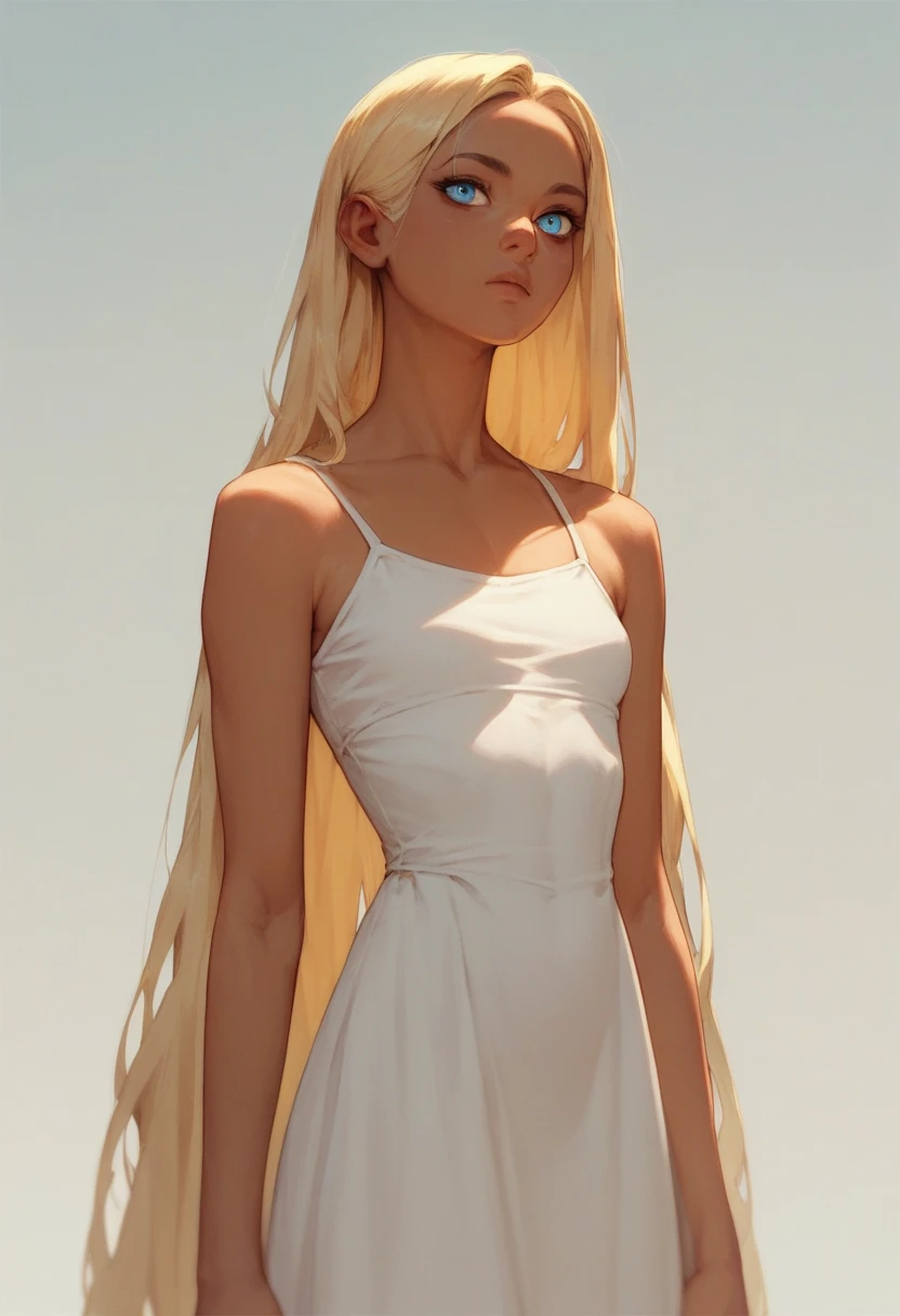 A girl with a best quality, 4k, ultra-detailed, and realistic (1.37) portrait graces the scene in a garden. Her beautiful, intricately detailed brown eyes, framed by long, luscious eyelashes, sparkle with life. Golden strands of blonde hair cascade down her shoulders is long and lustros with curtain bangs and wavy hair, reflecting the sunlight and highlighting her dark skin. Her frame with small breast and a defined waist, with big legs and a voluptuous butt contributing to her striking slender figure. The lush garden setting contrasts with her bold, thick red lips. Adorned with Douyin-style makeup, her features are accentuated to perfection. The overall color scheme of the portrait is in a castle, with a palette of light colors. The lighting is soft and natural, enhancing the girl's features and creating a serene atmosphere. The artwork is created with a mix of painting and photography, resulting in a visually stunning image.