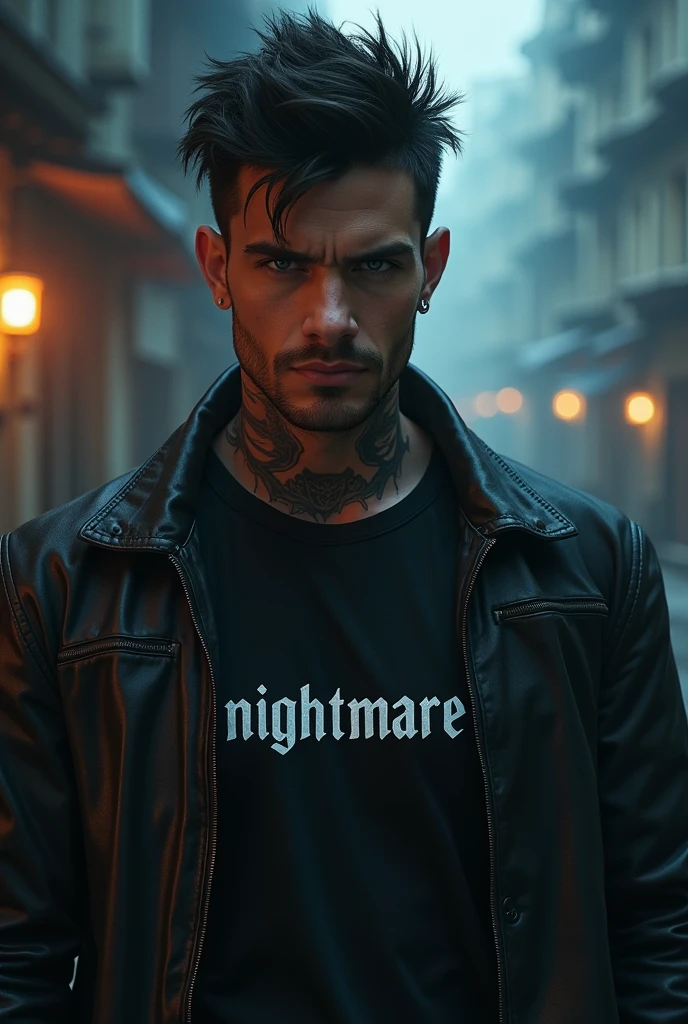 score_9, score_8_up, score_7_up, score_6_up, score_5_up, score_4_up, tag1, tag2, realistic photo from the waist up, zombie man, scary face, skull bones are visible, eye sockets are caved in, rotten skin, torn T-shirt, looking at the viewer, gloomy light passes through the hair, dark lighting, little light, dim light, depth of field, bokeh
