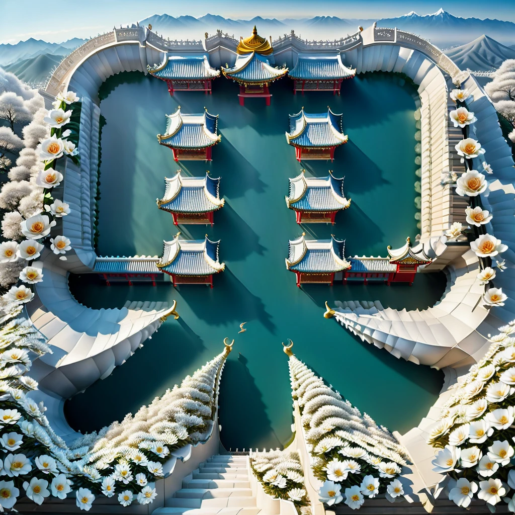 (3D numbers "7" and "5" are drawn with gold lines, the number "7" is filled with the Great Wall, mountains, Forbidden City, Temple of Heaven and other buildings, while the number "5" is filled with tall buildings, ************ flowers, floating, lanterns). The whole picture looks resplendent and magnificent,with flower ornaments,3d rendering,shadows,shocking landscape characters,white dove,the edge of the figure is surrounded by golden clouds,a masterpiece,extreme details,the highest quality.,. ((  white background ))