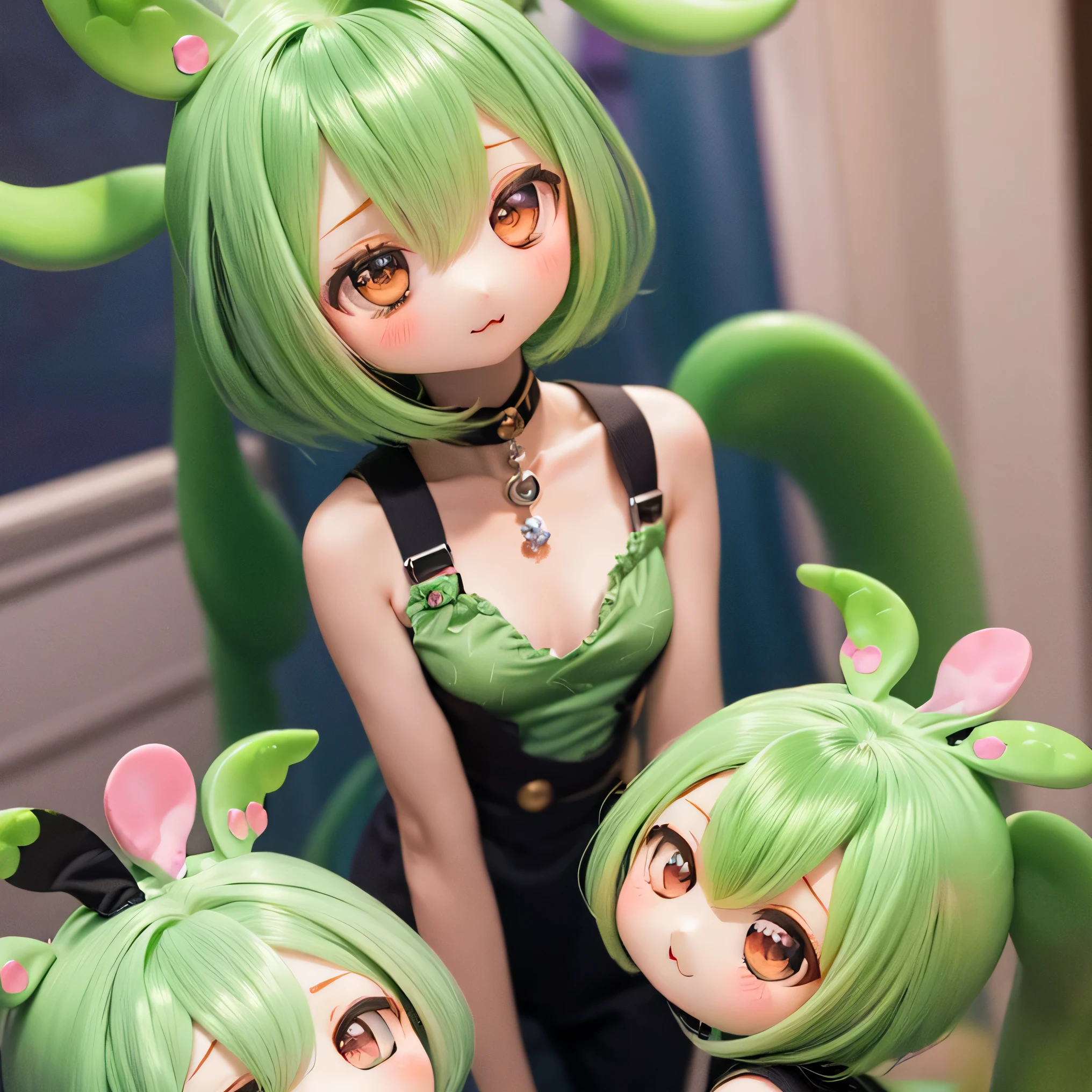        green-haired Zundaman in a cute pose(((((Chibi)))))play、(((Mother and Daughter)))