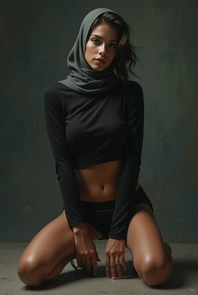 femme voilée arabe sexy en legging à la salle ultra réaliste avec un peu d’imperfection 