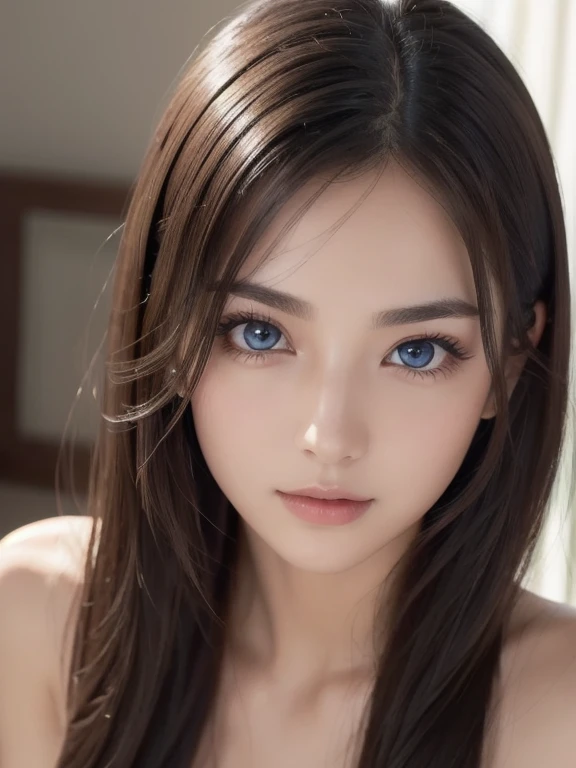 (highest quality、table top、8k、best image quality、Award-winning work)、(one young girl, 14 years old:1.3)、no sleeve, (red eyeshadow:1.2)、perfect makeup、long eyelashes、Super high-definition sparkling eyes、ultra high definition hair、ultra high resolution glossy lips、Super high resolution perfect teeth、Super high resolution cute face、brown hair、(very short straight hair:1.1)、look at me and smile、[clavicle]、accurate anatomy、(close up of face:1.5)、Luxury love hotel、(The most moody warm lighting:1.2)、blurred background、With bangs、Super high-resolution glossy and moisturized face、Super high resolutio n glowing skin、most detailed face、Ultra high resolution detailed faces、ultra high resolution hair、Fashion model 25 years old [[[[close-up]]], [[[[chest]]]], [[[[neck]]], [shoulders]]]]], Perfect eyes, Perfect iris, Perfect lips, Perfect teeth, Perfect skin, Soft front light, Glow, HDR, (Soft color: 1.2), Best quality, masterpiece, ultra high res, (photorealistic:1.37), raw photo, 1girl, long hair, beautifull eyes, beautifull face, detailed eyes and face, t-shirt, dynamic lighting, in the dark, table top, highest quality, realistic, Super detailed, finely, High resolution, 8k wallpaper, 1 beautiful woman, light brown messy hair, Realistic, High Resolution, [[[ Only one girl ]]]], Wavy black hair, Blue eyes, Stylish tank top, Upper body, Big breasts, Cleavage, Sitting on chair, Pose random, 8K, Very detailed, High Resolution, Facing camera ( One woman), One woman, (Very realistic, High Resolution), ( Very Detailed Eyes, Very Detailed Hair, Very Detailed Face, Very Detailed Plump Lips), (Breast Open Off Shoulder), Breasts, Upper Body, Affectionate Smile, Golden Hair, (Top Quality: 1. 4), Raw Photo, (Realistic, Photorealistic: 1.37), nsfw,Highest Quality, Highest image quality, RAW Photos, Realistic, Photorealsitic, ultra detailed and beautiful, highest details, 1young girls, good-looking, Beautiful fair skin and luster, Beautiful eyes are big and bright, Small mouth and thin lips,