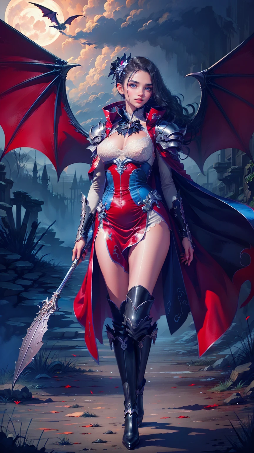 Demon girl, demon princess, gyaru face, dark skin, full body, standing, point ears, small horns, armor