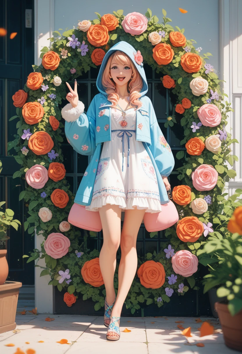  Wizard Girl　 full body view　happy　Floral decoration　Hooded clothing