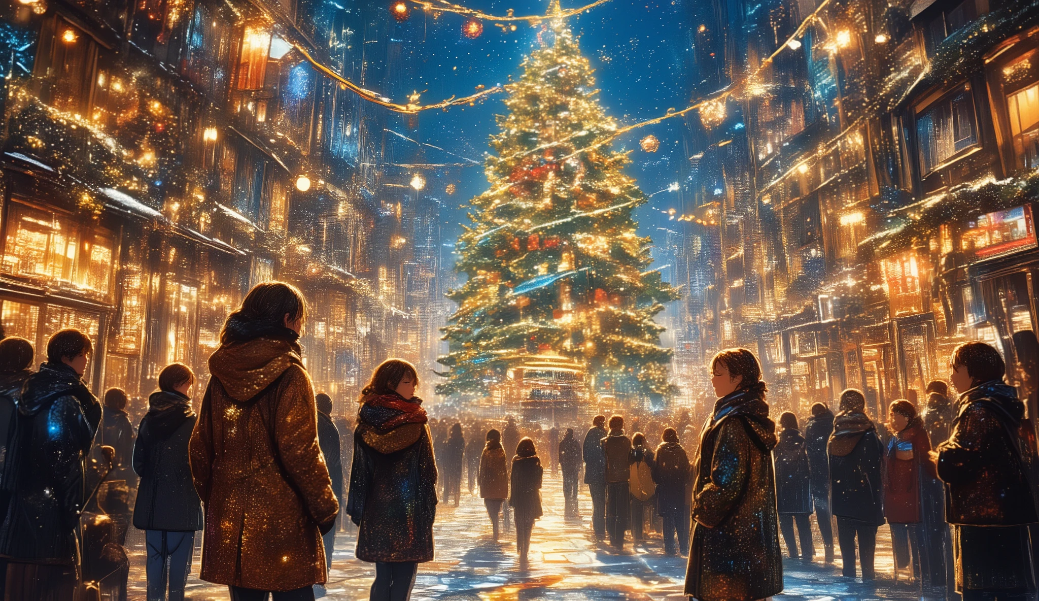 Christmas streets, glitter, glitters, sparkles and a giant tree in the square,