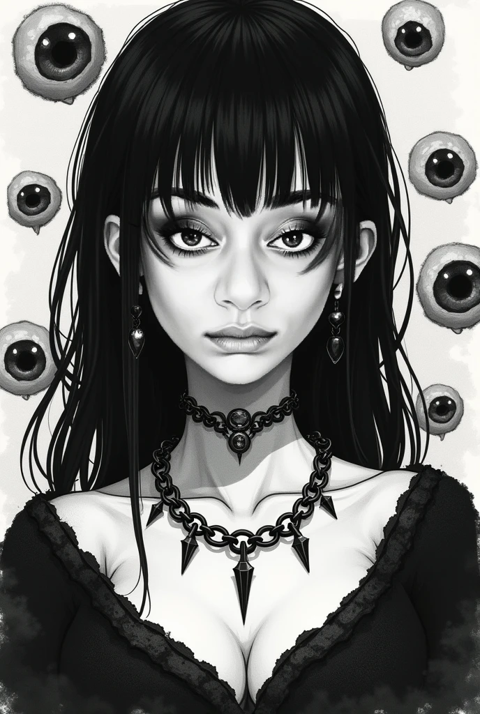 Como uma garota com cabelo cacheado, volumosos e cacheados na altura dos ombros, black eyes and an extremely pale face with fleshy, black lips, olhos de formado amendoado e sobrancelhas bem marcada, cabelo com adornos dourados como contas presas a ele em todo o seu comprimento, sporting a moon diadem over his head , rosto perfeito, rosto detalhado, olhos negros perfeitos, olhos com maquiagem e delineador preto, gargatilha de ouro, wearing a white Egyptian-style tunic from the ancient Macedonians, Rosto no estilo anime, Painting in non-anime style, lips brown color, olhos perfeitos, olhos medrosos como olhos de gato vestindo um manto branco, ao fundo uma tumba antig, plano de fundo tumba antiga, boca carnuda e tom de marrom avermelhado, cor de canela, wearing a flowing white tunic
