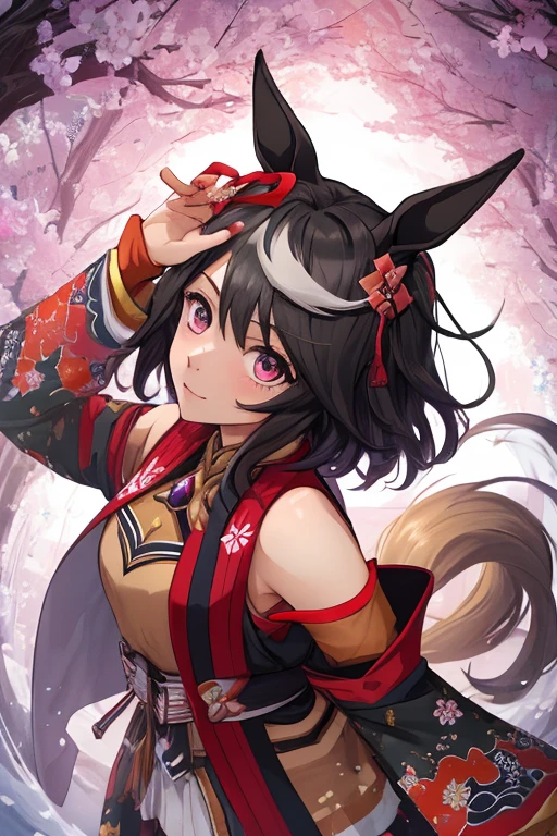 K{solo}h, 1 girl, kitasan black
(umamusume),umamusume,animal tail,horse
tail,standing,goodbye wave hands,upper body, {{best quality, very aesthetic, 8K, beautiful, intricate, overall detail, high resolution,beautiful detailed eyes, perfect anatomy), perfect limbs),{perfect legs), {perfect hands), {perfect fingers},, best quality, amazing quality, very aesthetic, absurdres