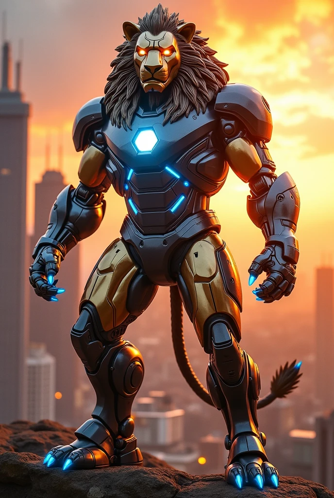 Lion made of metal, (Cyborg lion:1:1),  | Wire Details]:1.3), (intricate detailed), HDR, (intricate detailed, hyper detailed:1.2), Cinematography, Short Article, middle,