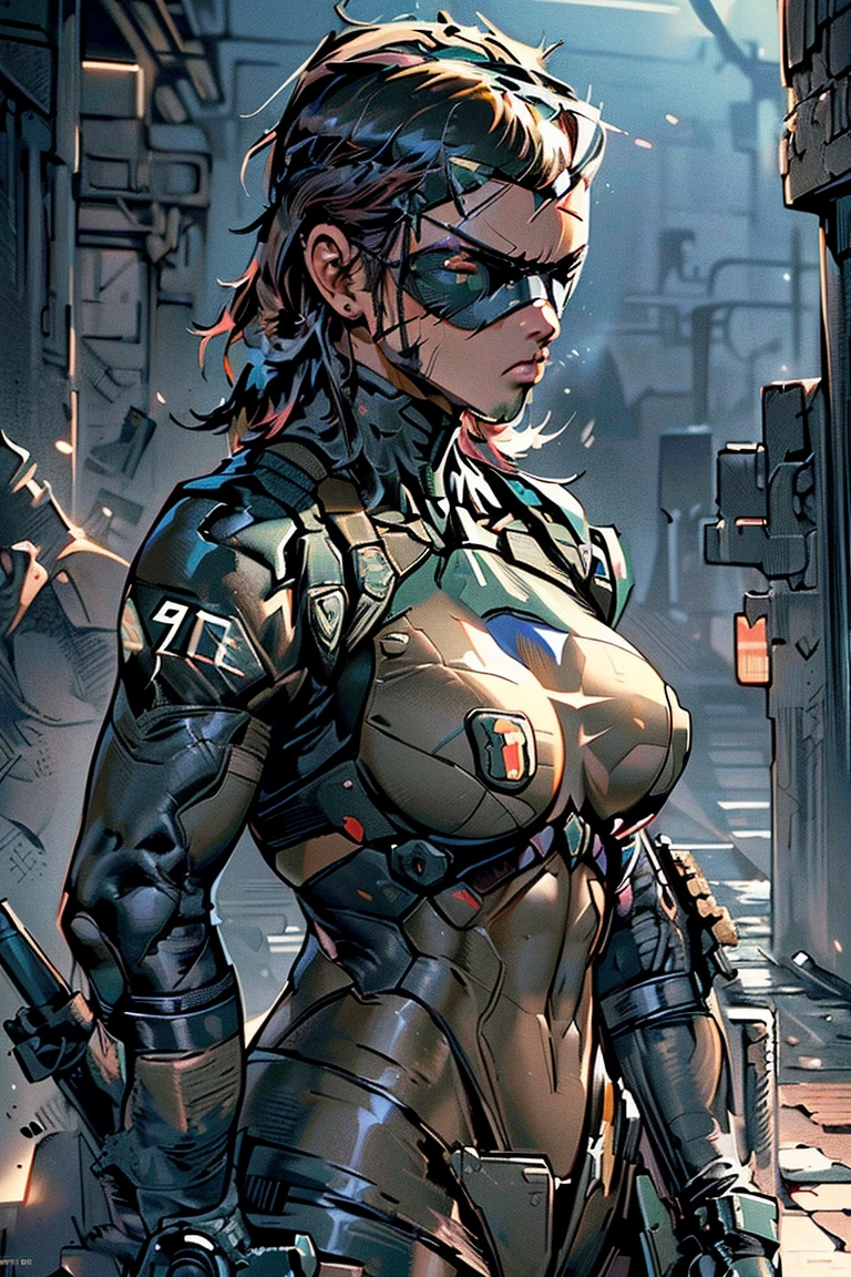 ((masterpiece, best quality, highly dramatic picture, cinematic lens effect, ((Metal Gear Solid)), ((beautiful breasts)), )) mature muscular toned body woman sexy photo-shoot aiming a assault rifle (power armor, military, body armor, beautifully shaped bimbo breasts, random hairstyle, random hair colour,  dark magic), (location: dark military base, mystical evil)