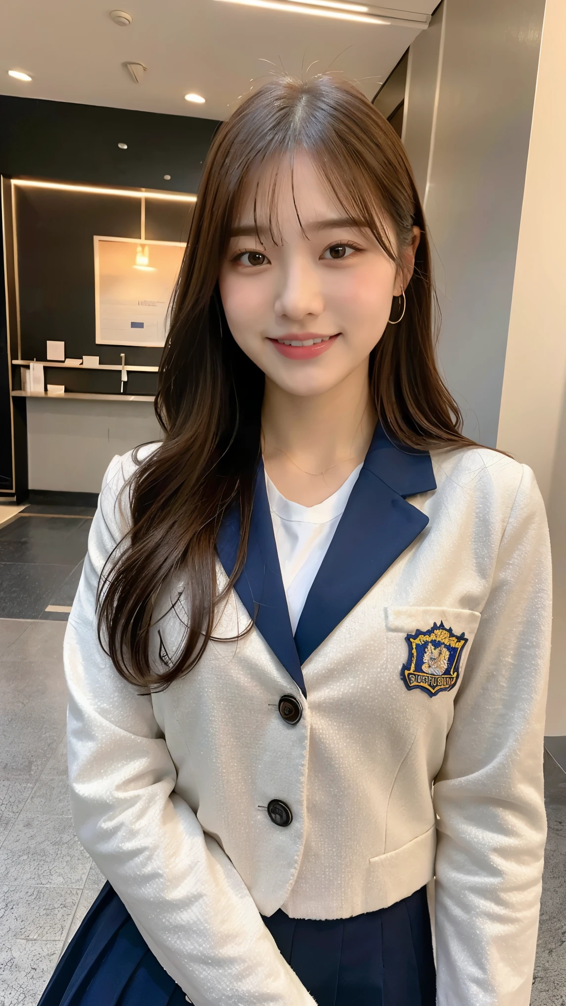 ((Top Quality, 8k, Masterpiece: 1.3)), 1 girl, Beautiful woman with plump abs: 1.3, Full body, (Long hair, Big: 1.2), High School Girl Uniform: 1.2, Super Delicate Face, Delicate Eyes, Double Eyelids, Smile, Home, Random Color Clothes