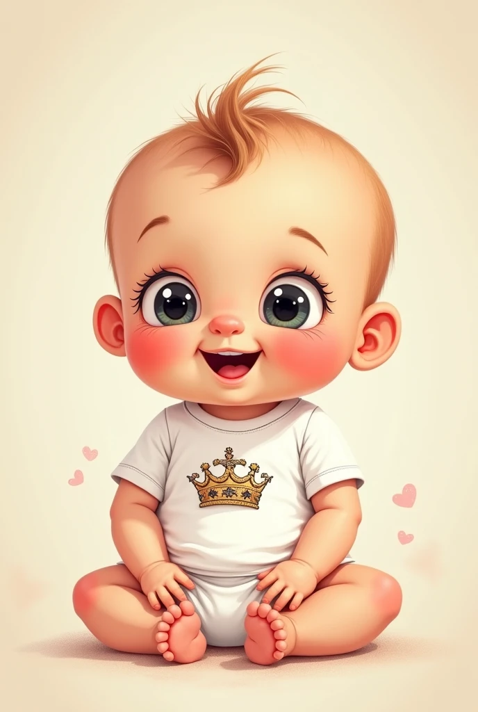 Create baby with dress sitting with legs forward barefoot arms forward short hair with tiara brown eyes smiling vector
