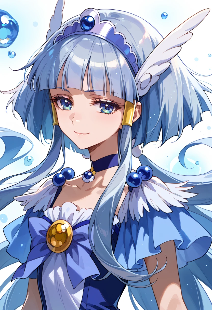 detailed background, shiny skin, posing, rating safe,  half-closed eyes, seductive smile,curebeauty,,Extremely beautiful anime style,( Silver Hair)