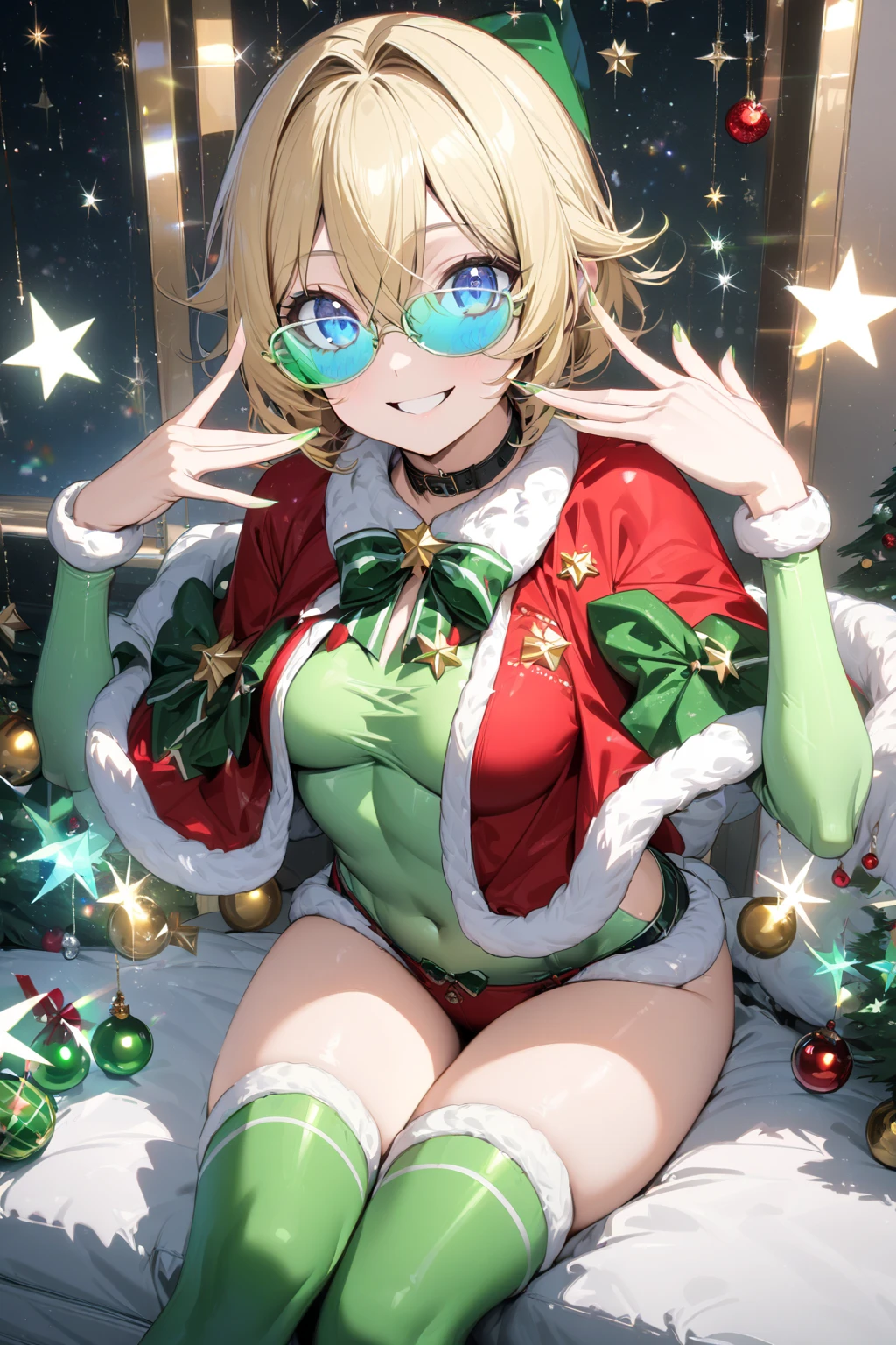 X-rated,undertale,chala,teenage girl,Red eyes,Smile,Sexy,green,Chest leakage,crop top,Short brown sea ice turns red,Underwear model,lust,Manual repair,detail, clothing,HD,Underwear and no rise,stick out your tongue,playful,like,hips close,Sweat,sitting,Great view of Asak,Frontal close-up,open legs,Christmas,Gift,camel toe,secretion,liquid,like心