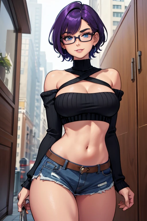 nsfw, (close-up:0.5), thighs, solo, parted lips, outdoors, short hair, looking at viewer, blush, 1girl, (masterpiece, high quality), multicolored hair, two-toned hair, blue eyes, (adult, mature female:1.3), outfit-blackgh