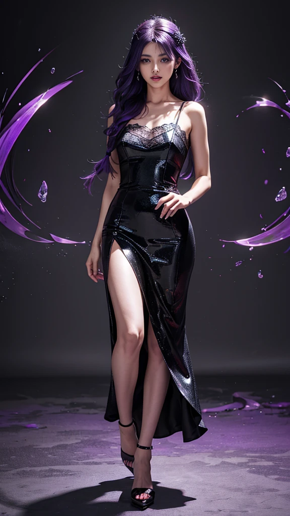 High-definition photo,Photorealistic,Ultra-high resolution large files,8K premium wallpaper,10x pixels,CG wallpaper with clear and realistic details,Top female portraits,Ultra-fine,Beautiful sexy woman,Very careful eyes and face,dynamicposes,Beautiful fine eyes,A sexy mature woman,Royal sister style,Mixed-race females,Long black-purple hair,He has long black and purple hair,Clear and realistic hair,Clear strands of hair,Delicate eyelash makeup,tthin eyebrows,Super detailed eyes,Beautiful sexy big red lips,Mature face,Delicate facial makeup,The face of a Latin woman,Careful facial works,Perfect body shape,Perfect body ratio,Bumpy figure,mannequin,A collection of shiny liquid silver luxury dresses,blue sequin dress,Sequin coat,Shiny,Tight long skirt,Summer sexy hips wrapped in fishtail sleeveless commute Maxi,Horse socks 100%Oil pastel tray gloss silk gloss 8D black silk woman,Stiletto heels,mitts,Beautiful long dress,wonderful dress,Bright red series,A collection of haute couture dresses,Dress photography,Authentic dress pieces,Slim,sexy for,jewelry,choker necklace,耳Nipple Ring,Bracelet,indoor background,In the banquet hall,Women's artwork,full-body view,Goddess of dress,真实感,Amazing (aegyo sal:1)Mature Woman Photography Work,Liquid metal silver series,Silver,Satin dress maxi dress,Real Photographics,True and clear,Stylish artwork,Fantasyart,Fine top-of-the-line work,High-level detail works