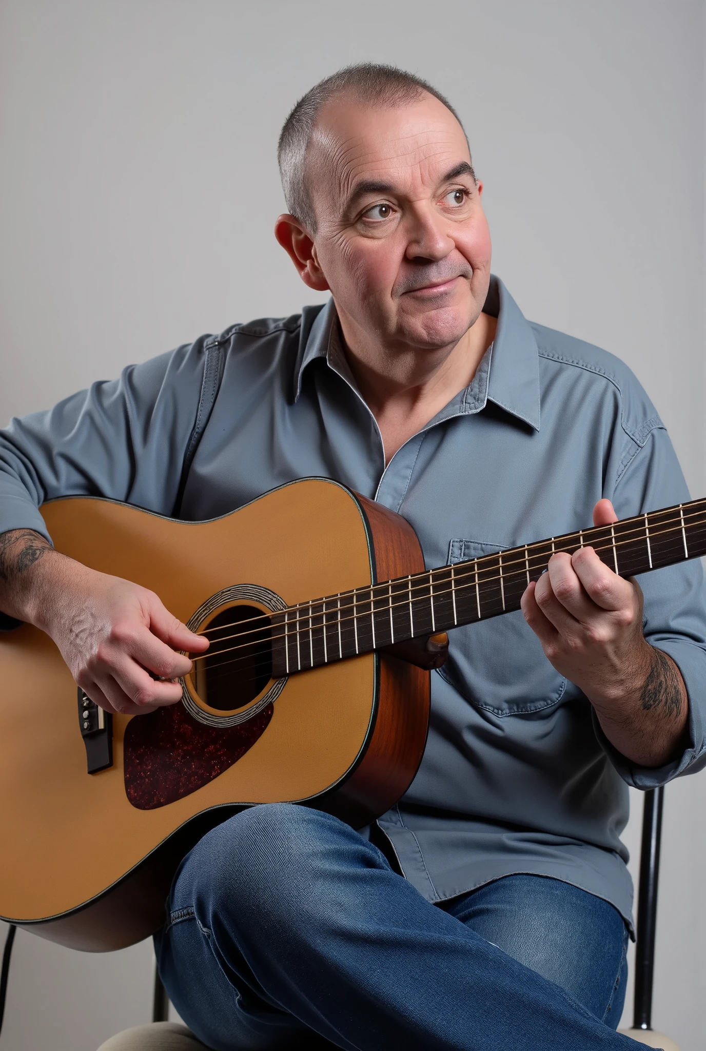 A high-resolution photograph of Phil Taylor playing an acoustic guitar