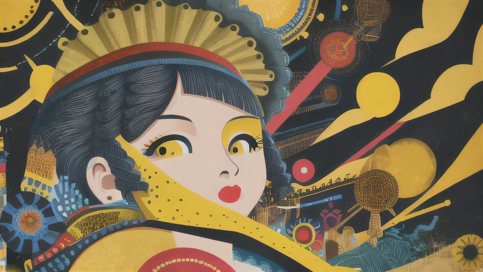 masterpiece, illustration of yellow art, in the style of grunge beauty, sandara tang, mixed patterns, charming character illustrations, folkloric , minimalis